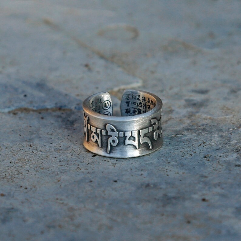 Vintage Style Tibetan Buddhist Prayers Adjustable Silver Ring Etsy