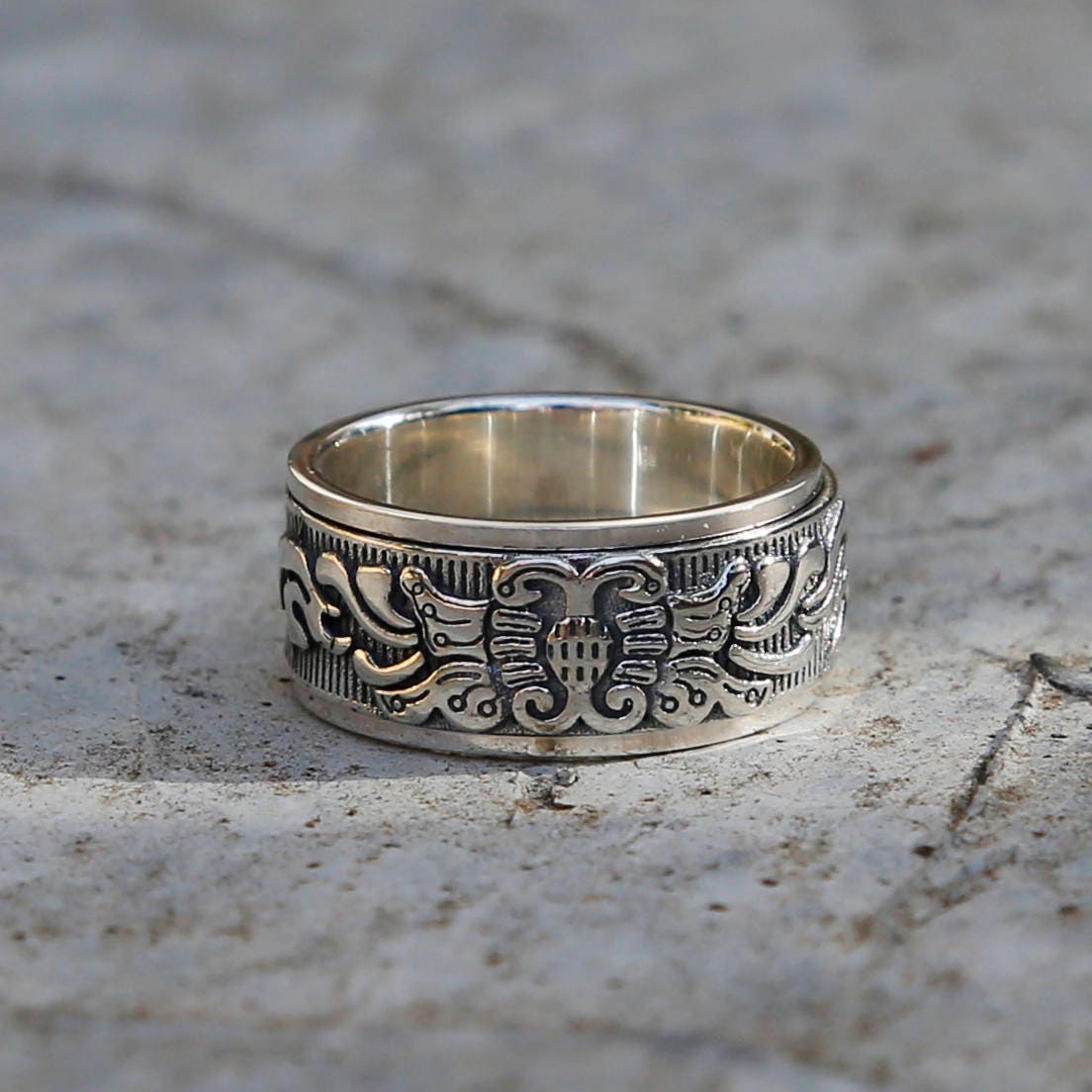 Embossed Butterfly Sterling Silver Spinner Ring, Traditional