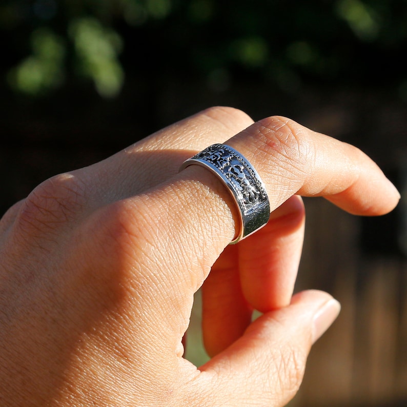 Tibetan Buddhist Prayers Vajra OM Silver Ring, Buddhism Symbols Mens ...