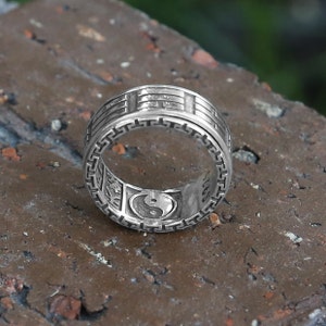 Yin Yang Sterling Silver Spinner Ring, Taoist Ba Gua Ring, Chinese Tai Chi Ring, Tibetan Ring, Meditation, Mens Ring Gift, Zen Ring,Yoga B image 6