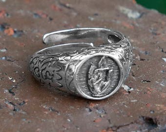 Guan Yin Bodhisattva Praying Hand Sterling Silver Ring, Tibetan Buddhism Symbol Om Ring, Meditation Jewelry, Buddhist Prayer, Chinese Ring