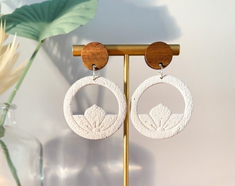 Dogwood Flower Hoop Earrings, Polymer Clay, Stainless Steel Post