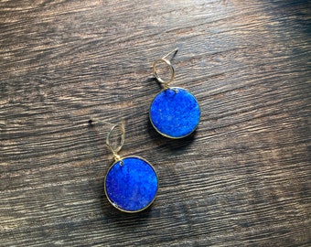 Celestial Blue Polymer Clay Earrings, Gold Plated