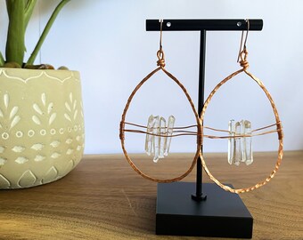 Handmade Copper Wire Wrapped Crystal Earrings