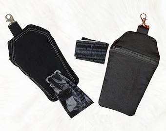Coffin Poop Bag Holder, Zipper pouch to attach to leash , Spooky Goth Dog gift