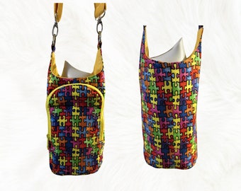 Autism Puzzle Piece, CrossBody Sling Bag,  Water Bottle Carrier, Big Brother /  Sister Gift