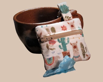 Dog poop bag holder NO DRAMA LLAMA. cactus print  3 sizes, zipper close.  Dog poop bag dispenser - tan, aqua, terracotta, dog walker gift
