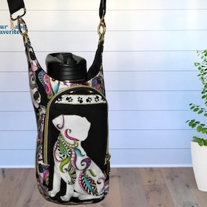 Sac à bandoulière pour chien Mardi Gras. Porte-bidon pour bouteille d'eau. Accessoire mains libres pour promeneur pour chien, une surprise à l'intérieur !