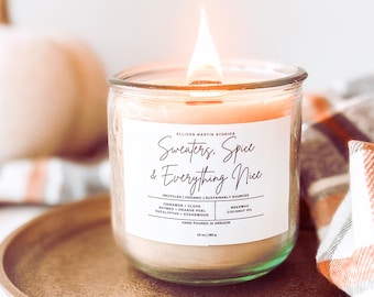 Spicy Fall Beeswax Candle, Aromatherapy Essential Oils, Wood Wick