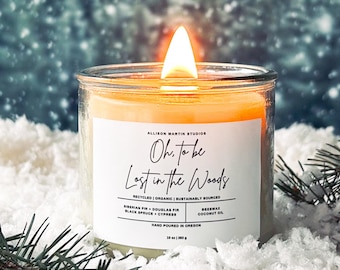 Christmas Tree Scented Beeswax Candle, Essential Oils, Wood Wick, 10 oz