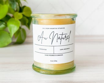 100% Pure Yellow Beeswax Candle, 4 oz, Unscented, Handmade, Non-Toxic, Pet and Allergy Friendly, Crackling Wood Wick, Clean Slow Burning