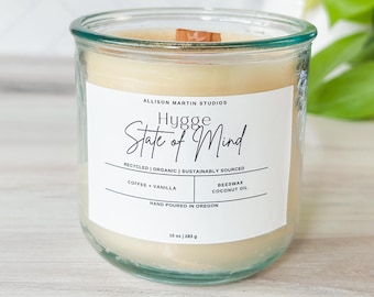 Coffee Vanilla Scented, Handmade Yellow Beeswax Candles, Essential Oils, Crackling Wooden Wick, Clean Burning, Sustainable Aromatherapy