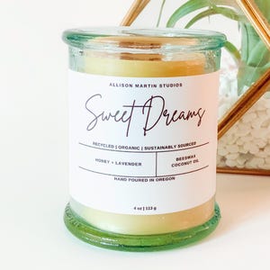 Relaxing 4 oz Beeswax Candle, Honey Lavender Scent with Crackling Wood Wick, Eco-Friendly Gift for Her, Recycled Glass Jar, Self Care Decor
