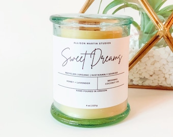 Honey Lavender Beeswax Candle, Crackling Wood Wick, Recycled Glass, 4 oz
