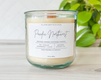 Woodsy Yellow Beeswax Candle, Fir, Spruce, Cedarwood, Clove Scent, Allergy Friendly, Handmade Aromatherapy, Wooden Wick, Sustainable Gift