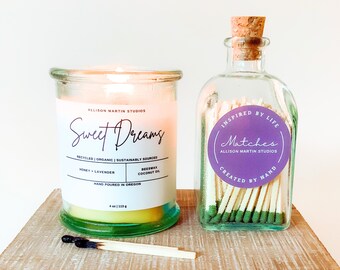 Beeswax Candle and Matches Gift Set, Honey Lavender, Wood Wick
