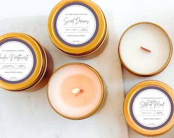 Scent Sample Candle Set, Beeswax, Essential Oils, Wood Wick, 2 oz