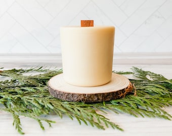 REFILL Woodsy Handmade Yellow Beeswax Candle, Fir, Spruce, Cedarwood, Clove, Essential Oils, Allergy Friendly, Wooden Wick, All Natural