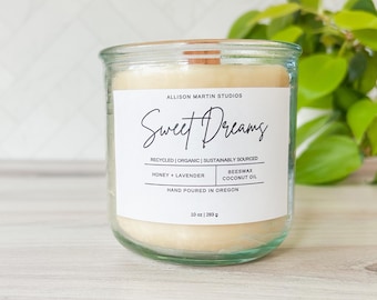 Lavender Honey Beeswax Candle, Wood Wick, Aromatherapy Essential Oils