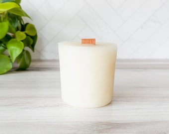 REFILL 100% Pure White Beeswax Candle, Unscented, Handmade, Non-Toxic, Crackling Wood Wick, Spanish Glass, Clean Slow Burning, Pet Safe