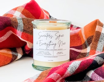 Spicy Fall Scented Beeswax Candle, Wood Wick, Cozy Autumn Decor