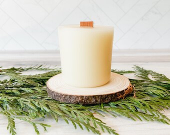 REFILL Allergy Friendly, Woodsy White Beeswax Candle, Fir, Spruce, Cedarwood, Clove, Essential Oils, Handmade, Wooden Wick, All Natural