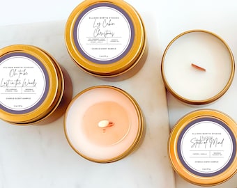 Christmas Scent Sample Candle Set, Beeswax, Essential Oils, Wood Wick, 2 oz