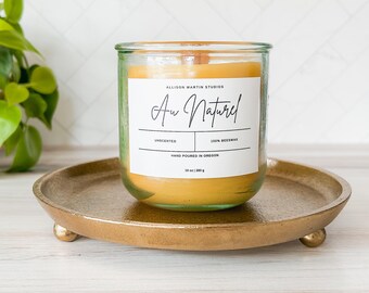 100% Pure Yellow Beeswax Candle, 10 oz, Unscented, Handmade, Non-Toxic, Pet and Allergy Friendly, Crackling Wood Wick, Clean Slow Burning
