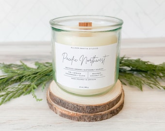 Allergy Friendly White Beeswax Woodsy Candle, Fir, Spruce, Cedarwood, Clove Scent, Handmade Aromatherapy, Wooden Wick, Sustainable Gift