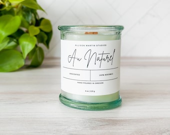 100% Pure White Beeswax Candle, 4 oz, Unscented, Handmade, Non-Toxic, Pet and Allergy Friendly, Crackling Wood Wick, Clean Slow Burning