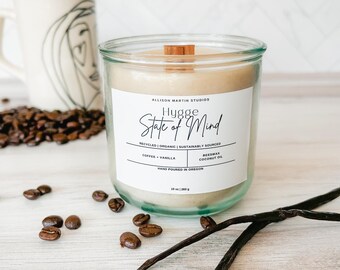 Allergy Friendly, White Beeswax Candles, Coffee Vanilla Scent, Handmade, Essential Oils, Crackling Wood Wick, Eco-Friendly, Clean Burning