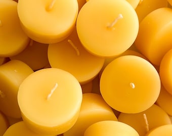 Bulk 100% Pure Beeswax Tea Light Refills, Nontoxic Handmade Candles, Unbleached Organic Cotton Wick, Hand Poured Sustainable Tabletop Decor