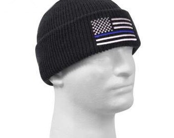 Thin Blue Line Flag Unisex Soft Beanie Hats Warm Knit Ski Skull Cap 09&JGJG Blue Lives Matter 