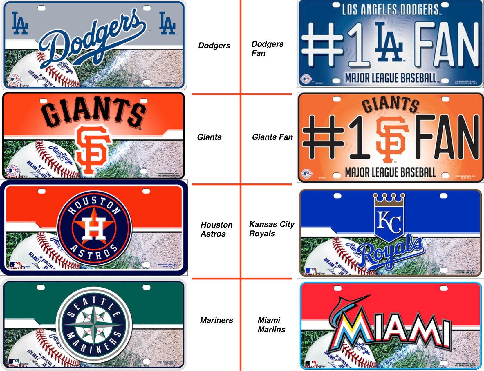 USA Made MLB Official License Plates Dodgers Giants Houston Etsy