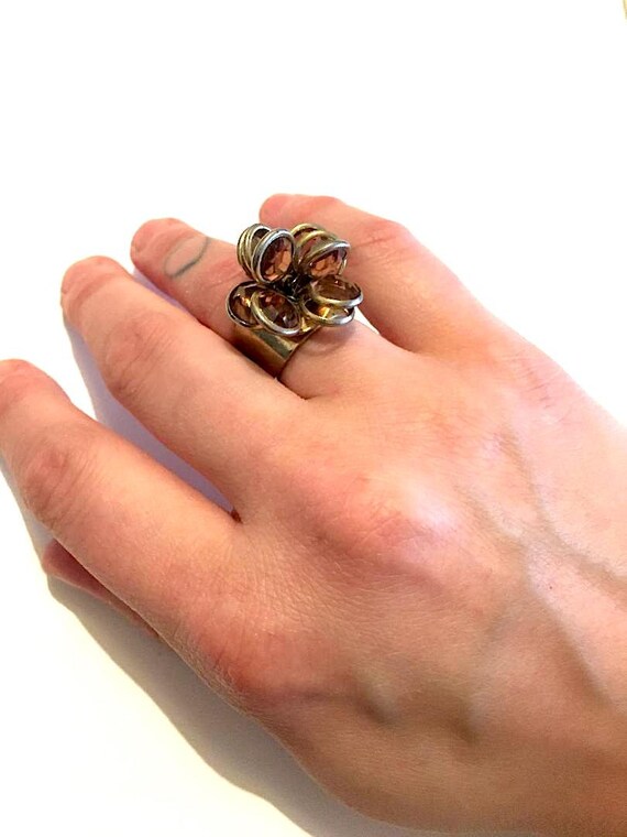 1960's Vintage Gemstone Flower Ring (Adjustable) - image 5