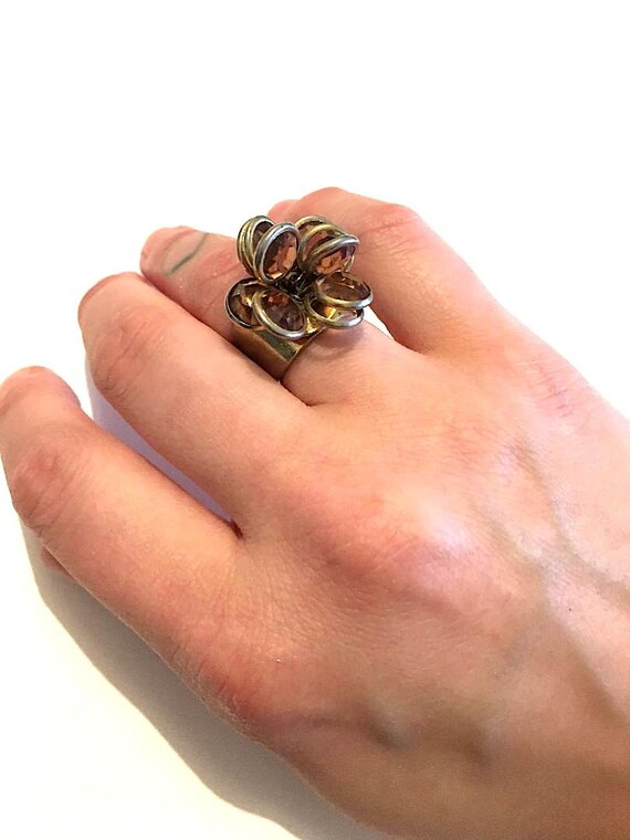 1960's Vintage Gemstone Flower Ring (Adjustable) - image 1