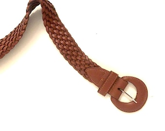 Vintage Brown Leather Braided Belt