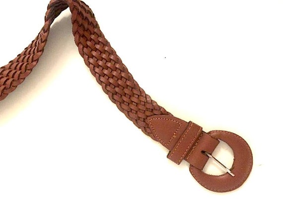 Vintage Brown Leather Braided Belt - Etsy