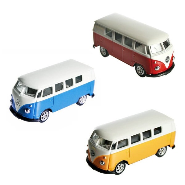 Mini bus combi Volkswagen en métal véhicule de collection VW miniature vintage rouge jaune ou bleu