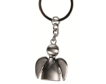 Guardian angel key ring in brushed metal lucky gift, pendant to remember someone or key ring to mourn