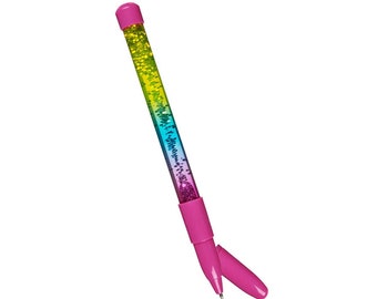 Magic wand pen with multi-colored glitter, fairy costume, princess, large pink and rainbow pen for little girl