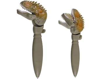 Bolígrafo autómata de dinosaurio tiranosaurio con cabeza y mandíbula articuladas, bolígrafo con figura de T-Rex con mecanismo para paleontólogo
