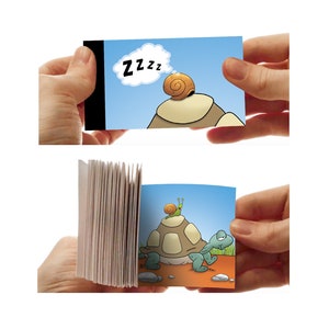 Flipbook pequeño libro ilustrado para hojear La tortuga y el caracol hecho a mano imagen 1