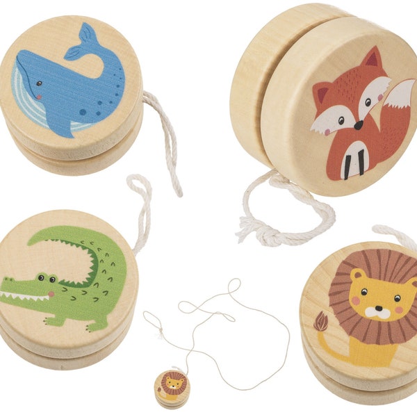 Wooden Yoyo with Animal Print Yo-yo Blue Whale Green Crocodile Lion or Fox Gift for Kids Wooden Yo Yo Toy