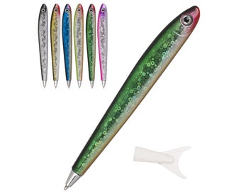 Stylo bille poisson réaliste et coloré - Couleur aléatoire - Sardine, faux appât de pêche cadeau pour pêcheur avec bonne prise en main