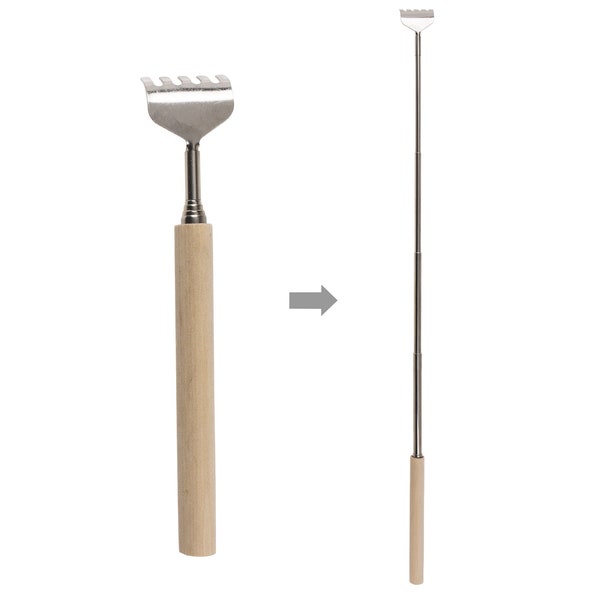 Stainless steel back scratcher with telescopic wooden handle from 16 to 54 cm - Extendable rake for relaxation and well-being or Zen garden