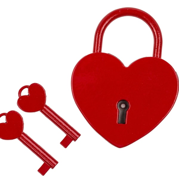 Petit cadenas en forme de cœur pour les amoureux en métal rouge avec deux clés pour fermer un coffre ou un casier