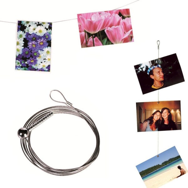 Fil en métal porte photos avec 12 aimants pour accrocher vos plus beaux souvenirs, cable pour créer une guirlande de photos magnétique