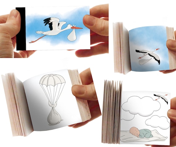 Flipbook the Stork and the Child or Original Handmade Birth