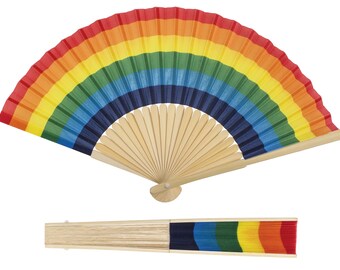 Eventail couleurs arc en ciel en bois naturel solution écologique légère efficace pour se rafraichir, cadeau drapeau lgbt gaypride